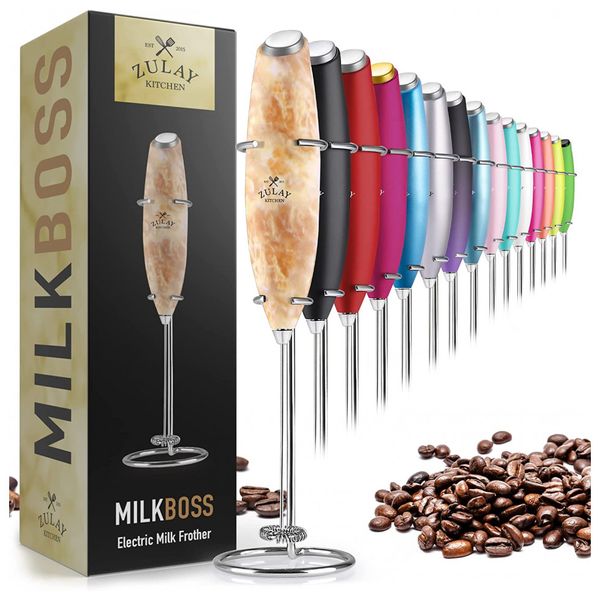 Mixer Espumador de Leite á Bateria, Aço Inoxidável, Granito, ZULAY KITCHEN Classic Milk Boss Frother, Amarelo