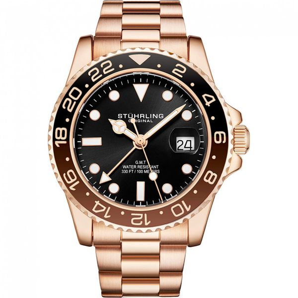 Relógio Masc, Quartz, Dual Hora, Prova D 100m, STUHRLING 3965.05, Dourado