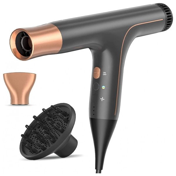 Lightweight Secador de Cabelo Profissional com 3 Velocidades e 3 Temperaturas, 1100W, UMOOT, Cinza