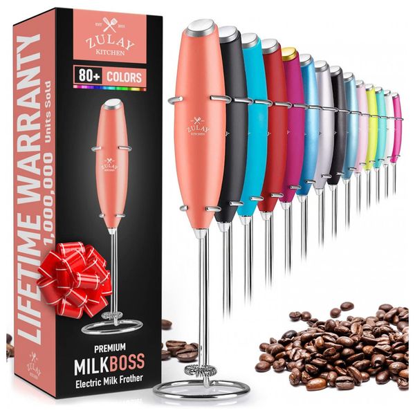 Mixer Espumador de Leite á Bateria, Aço Inoxidável, ZULAY KITCHEN Classic Milk Boss 12,500 RPM, Laranja