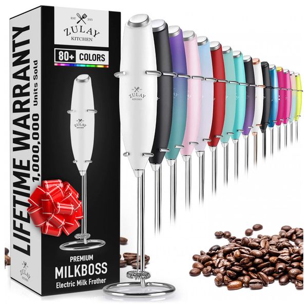 Mixer Espumador de Leite á Bateria, Aço Inoxidável, ZULAY KITCHEN New Titanium Motor, Branco