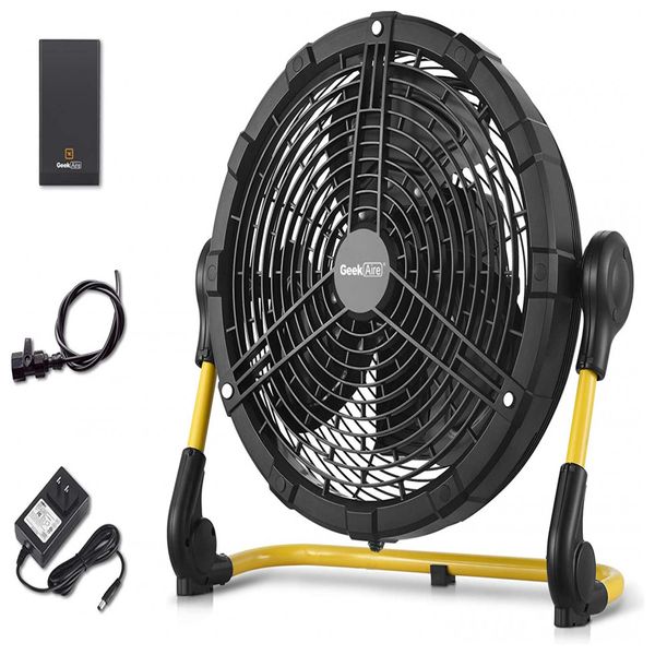 Ventilador de Piso, Bateria, Recarregável ao Ar Livre, Função Nebulização,40cm, 110v, GEEK AIRE, Preto