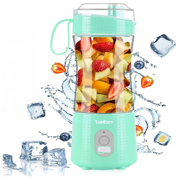 Liquidificador de Bancada Portátil 380 mL para Vitaminas, Recarregável via USB 4000 mAh, TOPESCT A1, Azul