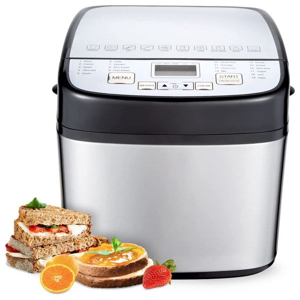 Panificadora Automática Aço Inoxidável, XL, 19 em 1, 3 Cores, Tamanhos Pão, 110v, SYBO BM8601, Cinza