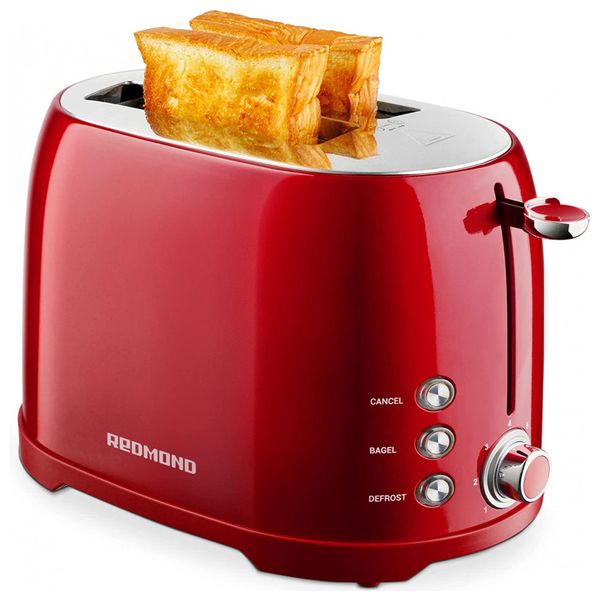 Torradeira Retro Torradeira compacta para bagel de 2 fatias de aço inoxidável, vermelho claret, REDMOND, Vermelho