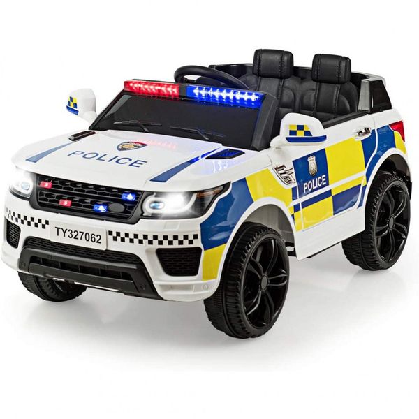 Carro, Carrinho Policial Elétrico 12V Recarregável com 2 Lugares, Luzes e Sons, 3, COSTZON, Branco