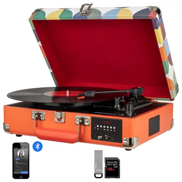 Vitrola Toca Discos 3 Velocidade, sem fio, com USB e Controle Remoto via APP, 78 RPM, 110v, DIGITNOW M46Color, Laranja
