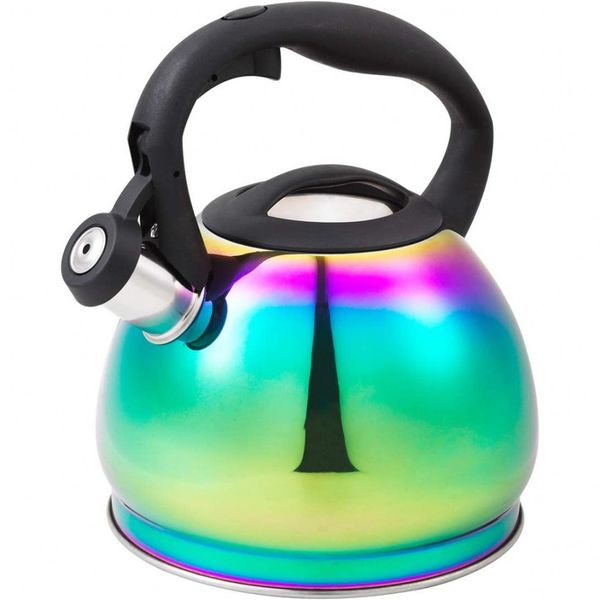 GS 04048 A 730G Chaleira de Chá 3L, com Apito, Aço Inoxidável, Arco Iris, HAUSROLAND, Azul
