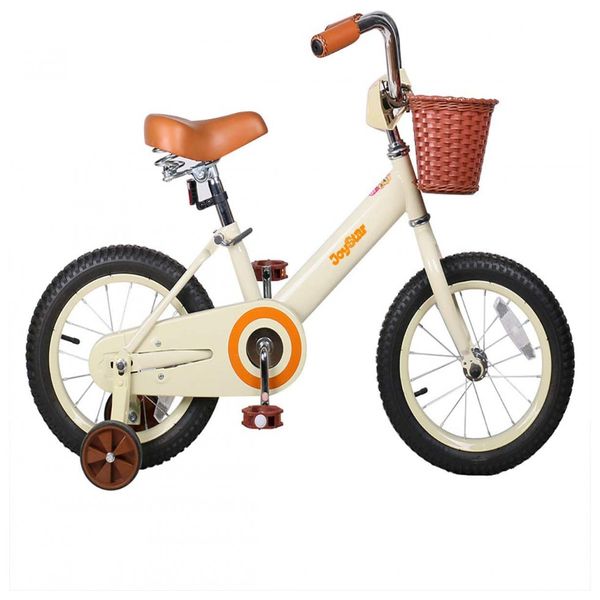Bicicleta Infantil Retrô com Rodas de Treinamento, Cesta e Sino, 2 a 7 anos, JOYSTAR, Creme