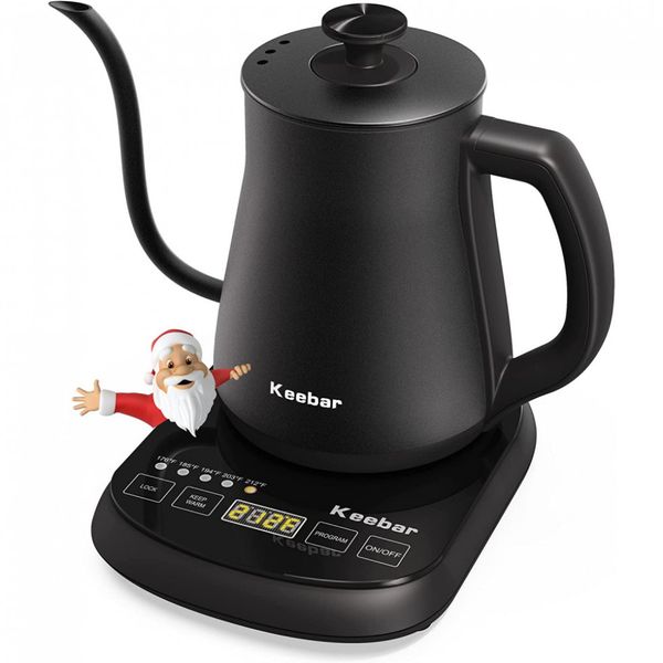 Gooseneck Chaleira Elétrica de 800 mL com 5 Temperaturas, Aço Inoxidável, 1000W, 110V, Preta