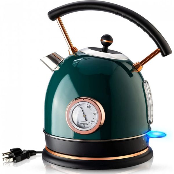 Pukomc Chaleira Elétrica Retro de 1.8L, Aço Inoxidável, 1500W, 110V, Verde