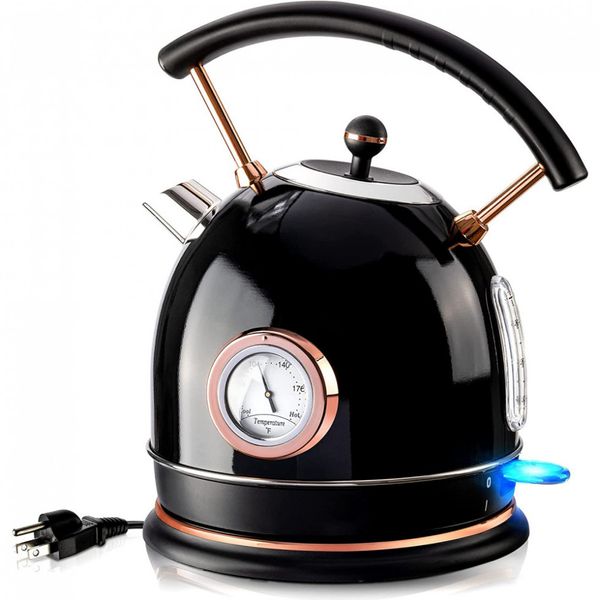 Pukomc Chaleira Elétrica Retro de 1.8L, Aço Inoxidável, 1500W, 110V, Preta