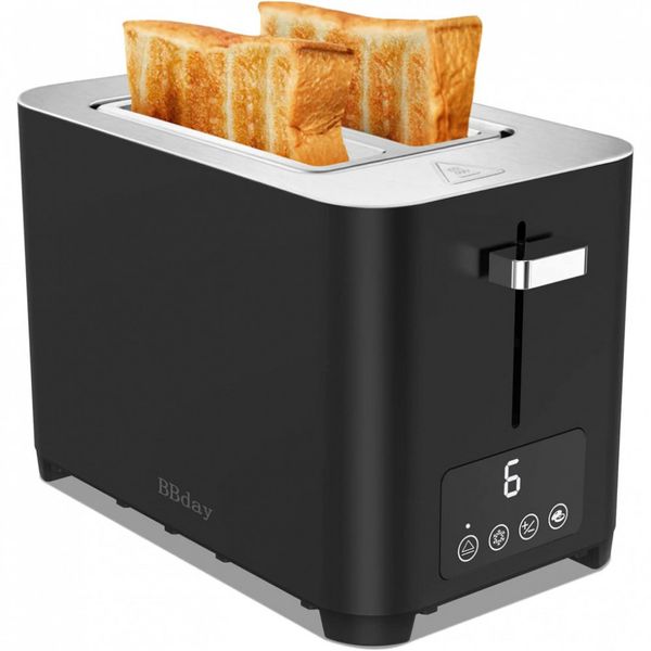 BBday Torradeira de 2 Fatias com Tela LCD e 6 Níveis, 850W, 110V, Preta