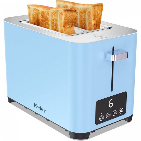BBday Torradeira de 2 Fatias com Tela LCD e 6 Níveis, 850W, 110V, Azul
