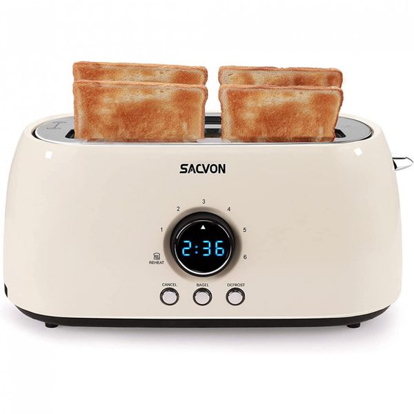 SACVON Torradeira de 4 Fatias com Temporizador Digital, 1300W, 110V, Bege