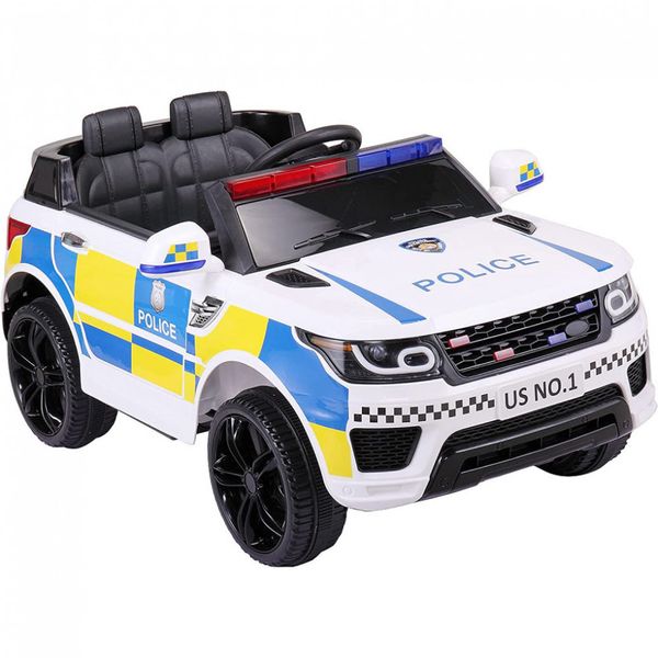 TOBBI Carro, Carrinho Elétrico Policial, 2 assentos, c, controle remoto, a bateria 12V, som, luzes, Bluetooth, USB, Idade 3 a 6