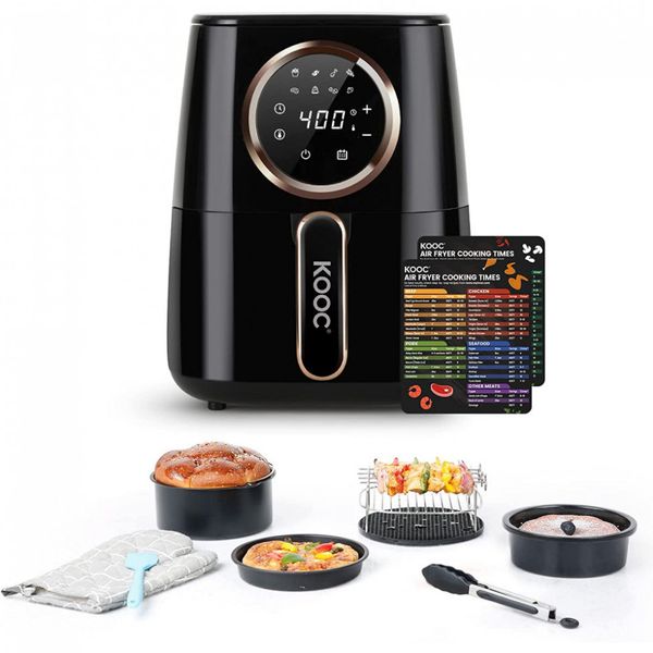 KOOC Fritadeira Elétrica AirFryer sem Óleo 8 em 1, Capacidade 4,3L, 1400W, 110V, Rosa