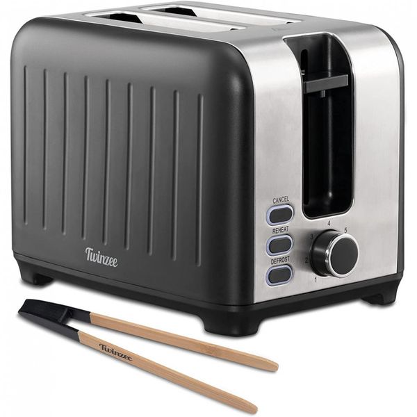 Twinzee Torradeira Vintage de 2 Fatias com 6 Níveis de Tostagem, 850W, 110V, Preto
