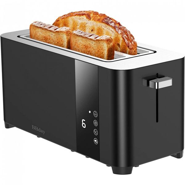 BBday Torradeira de 4 Fatias com Tela LCD e 6 Níveis de Tostagem 1300W, 110V, Preta
