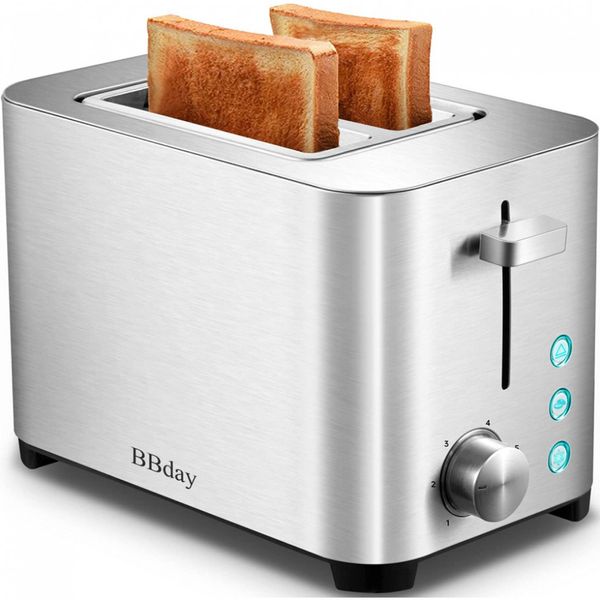 BBday Torradeira de 2 Fatias com 6 Níveis Tostagem, 850W, 110V, Prata