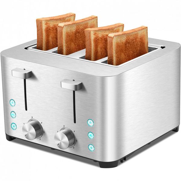 BBday Torradeira de 4 Fatias com Tela LCD e 6 Níveis Tostagem, 1500W, 110V, Prata