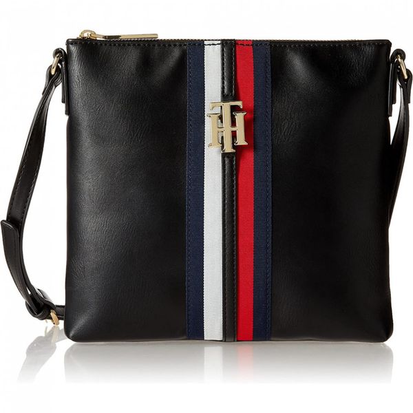 Tommy Hilfiger Bolsa Feminina de Ombro em Couro Sintético, Azul