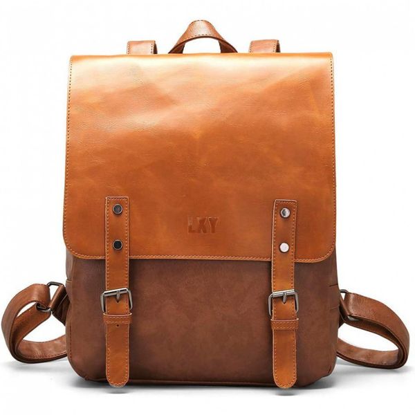 LXY Mochila Feminina Vintage de Couro Vegano para Laptop, Azul