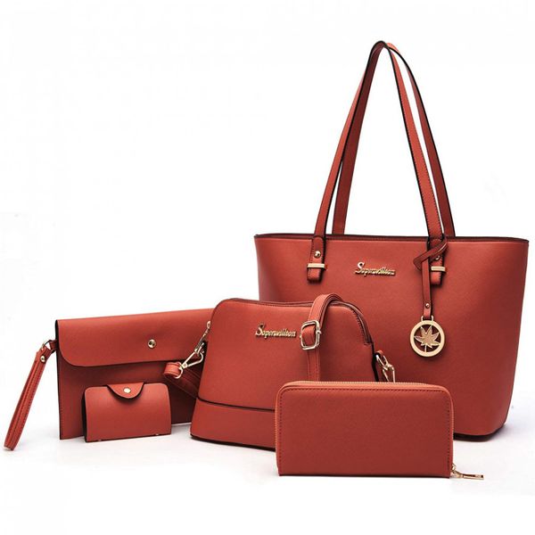 Soperwillton Conjunto de Bolsas para Mulheres de Couro Sintético, 5 Unidades, Marrom