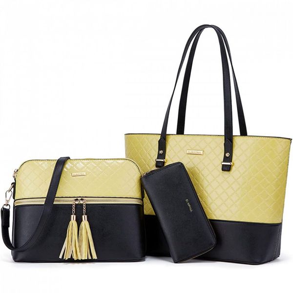 YTL Conjunto de Bolsas de Couro Sintético para Mulheres, 5 Unidades, Preta