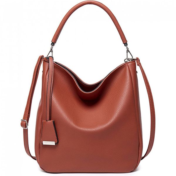 DAVIDJONES Bolsa Feminina de Ombro em Couro Sintético, Marrom Caramelo