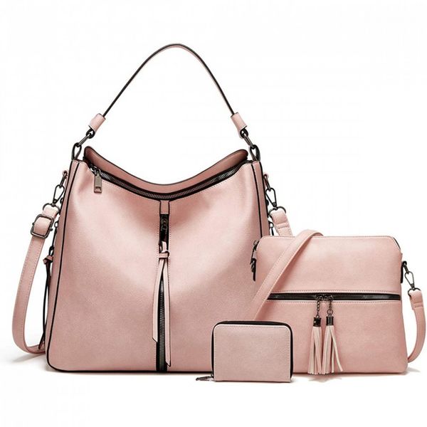 YTL Conjunto de Bolsas Femininas de Ombro em Couro Sintético, 3 Unidades, Rosa