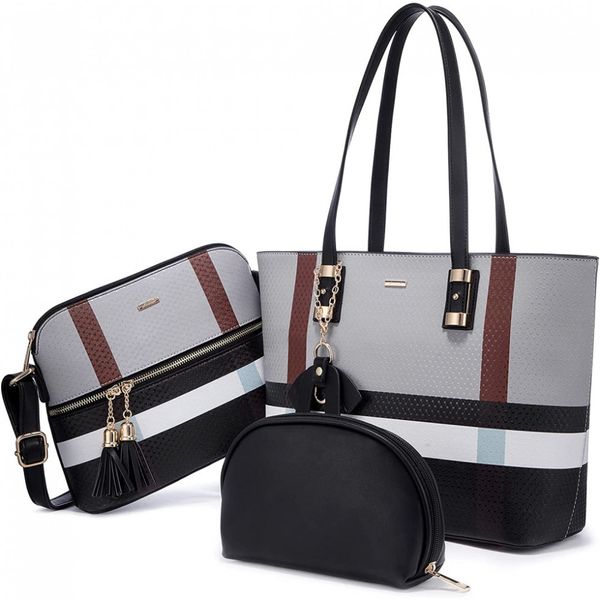 LOVEVOOK Conjunto de Bolsas Feminina de Ombro, Casual para Trabalho, 3 Unidades, Cinza