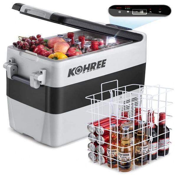 Cooler, Geladeira Elétrica Automotiva 50L Portátil, 12, 24V DC 110, 240V AC, KOHREE HY1905 M, Cinza