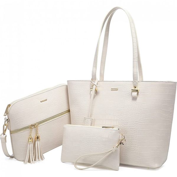 LOVEVOOK Conjunto de Bolsas Femininas de Ombro em Couro Sintético, Branca