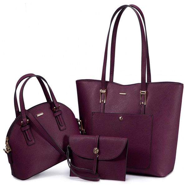 Conjunto de Bolsas Femininas em Couro Sintético Casual, 3 Unidades, Roxa, LOVEVOOK, Violeta