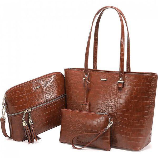 LOVEVOOK Conjunto de Bolsas de Ombro em Couro Sintético, 3 Unidades, Marrom