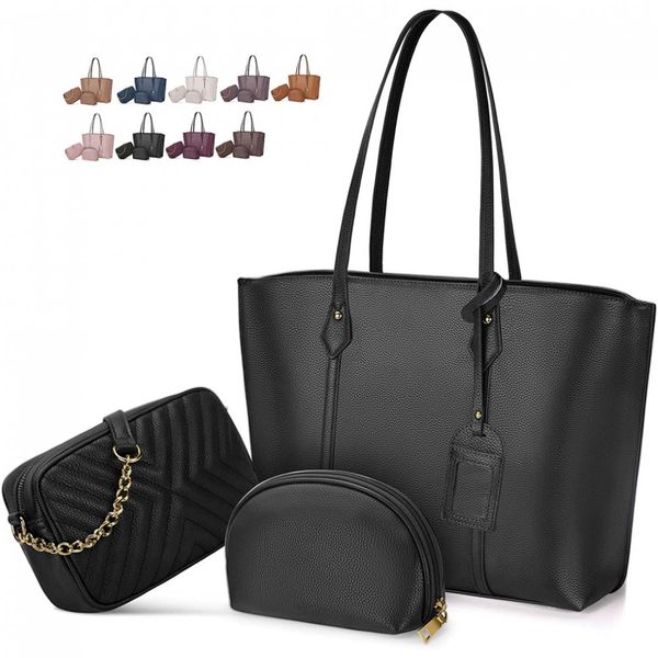 Nubily Conjunto de Bolsas Femininas em Couro Sintético, 3 Unidades, Preta