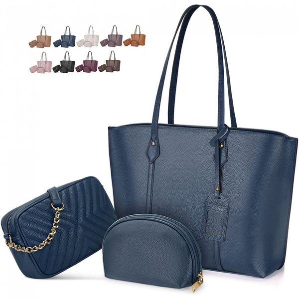Nubily Conjunto de Bolsas Femininas em Couro Sintético, 3 Unidades, Azul