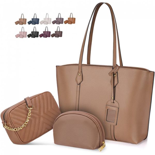 Nubily Conjunto de Bolsas Femininas em Couro Sintético, 3 Unidades, Bege