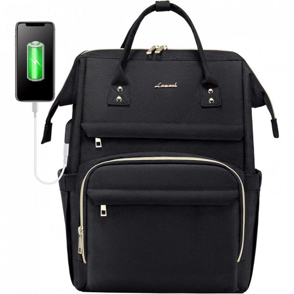 Lovevook Mochila Feminina para Laoptop com Porta USB, Preta