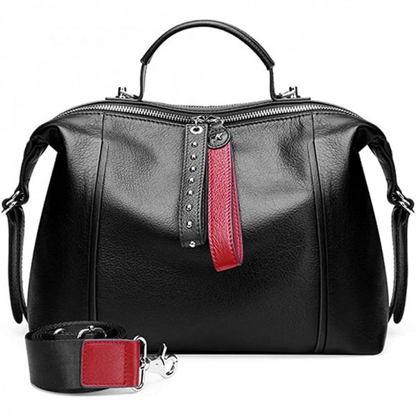 Iswee Bolsa de Couro para Mulheres Crossbody, Preta