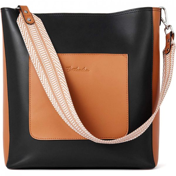 HOSTANTEN Bolsa de Ombro Feminina de Couro , Preta