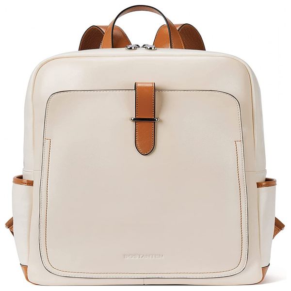 HOSTANTEN Mochila Feminina de Couro para Laptop, BOSTANTEN, Preto
