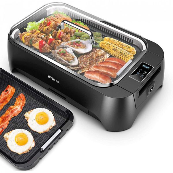 Grelhador elétrico interno sem fumaça Grelhador elétrico, grelha antiaderente intercambiável Wolante para churrasco com tecnologia de extração de