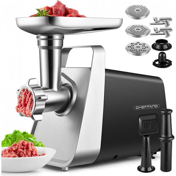CHEFFANO Electric Meat Grinder 3 in 1 Sausage Stuffer Meat Mincer 2000W Max with Kubbe Kits, Sausage Maker Tubes, 3 Size Grinding Plates, 2 Stainless