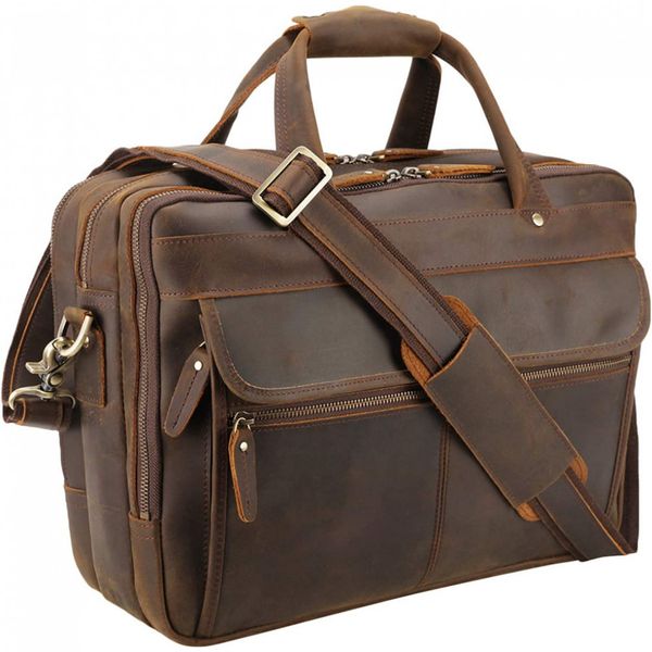 Polare Maleta Masculina de Couro com Zíper YKK p, Laptop Preta