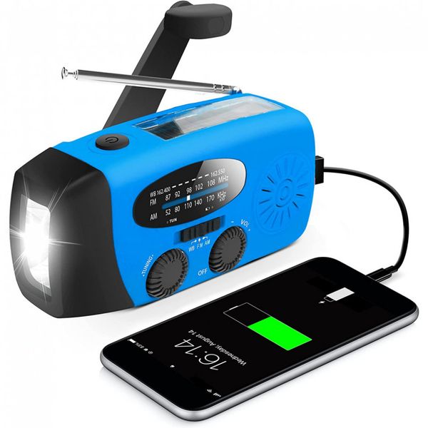 RunningSnail Lanterna LED Rádio FM USB Carregamento via Maniela, Solar