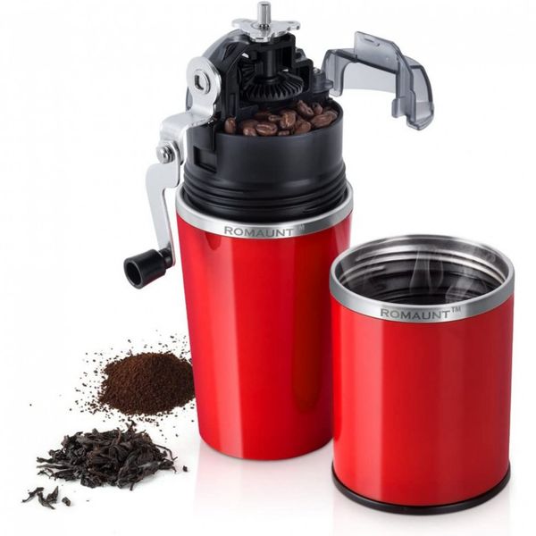 Cafeteira Manual, Não Elétrica, com Moedor de Café para Viagem com Duas Xícaras Aço Inox e Cerâmica Preta
