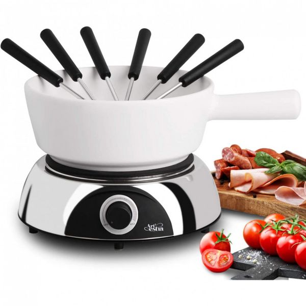 Artestia Panela de Fondue Elétrica, Capacidade 1.9L, 6 Garfos,1500W, 110V, Branca