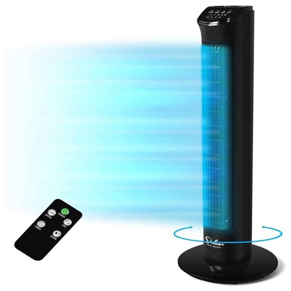 Ventilador de Torre 3 Velocidades, com Controle Remoto, Silencioso, 50W, 110v, SIMPLE DELUXE 32 Electric Oscillating Tower Fan, Preto